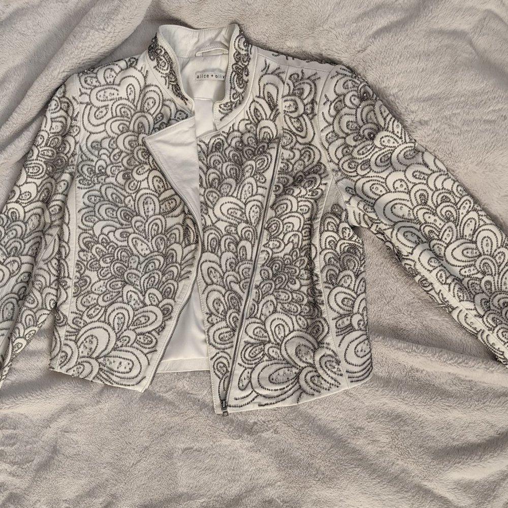 Alice + Olivia  Beaded Genuine Leather Jacked